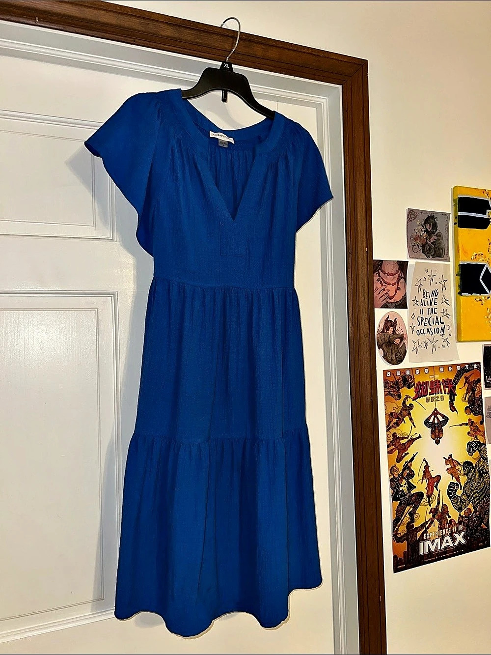 Calvin Klein Textured Tiered Midi Dress Blue